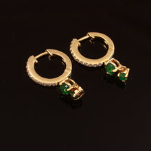 Load image into Gallery viewer, 0.20 CT DIAMOND & 14K YELLOW GOLD WITH EMERALD HUGGIE HOOP EARRING
