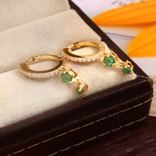 Load image into Gallery viewer, 0.20 CT DIAMOND & 14K YELLOW GOLD WITH EMERALD HUGGIE HOOP EARRING
