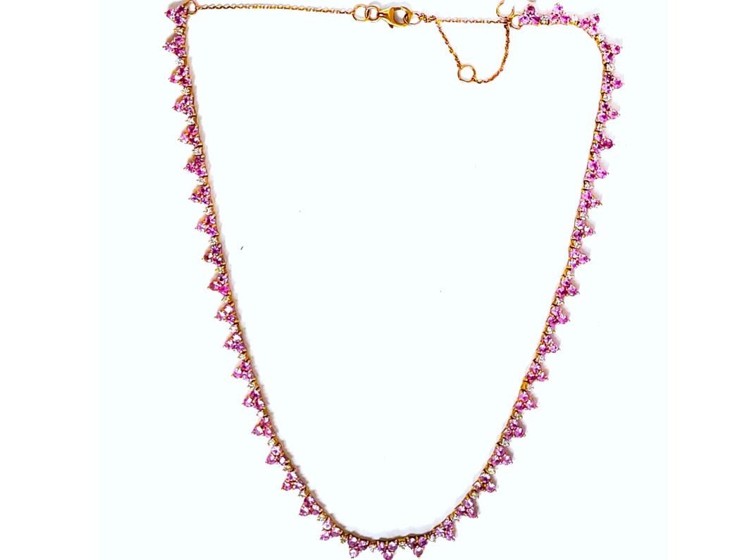 0.85Ct Diamond 8.60Ct Pink Sapphire Necklace 14K Rose Gold