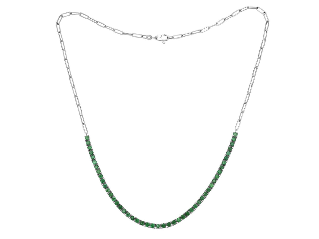 3.50Ct Emerald Half Tennis Necklace with Paperclip Chain 14K White Gold