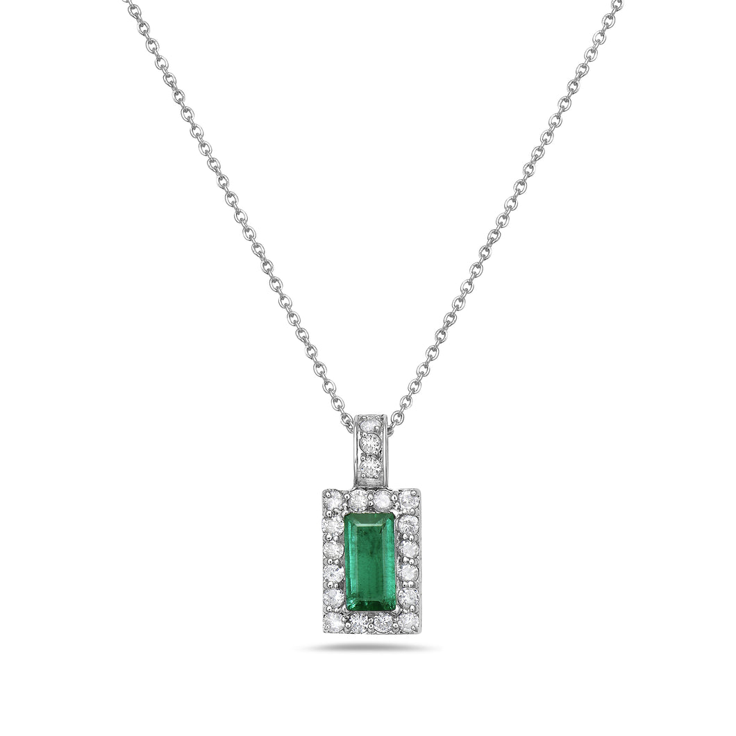 Halo Emerald Pendant Necklace 14K Gold