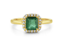 Load image into Gallery viewer, 0.20Ct Diamond 1.10Ct Emerald halo Ring 14K Gold
