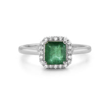 Load image into Gallery viewer, 0.20Ct Diamond 1.10Ct Emerald halo Ring 14K Gold