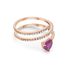 Load image into Gallery viewer, 0.3Crt Diamond Coil & 1Crt Heart Shaped Pink Sapphire Ring in 14k Rose Gold