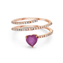 Load image into Gallery viewer, 0.3Crt Diamond Coil & 1Crt Heart Shaped Pink Sapphire Ring in 14k Rose Gold