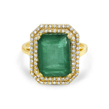 Load image into Gallery viewer, 0.4Crt Diamond & 5.8Crt Emerald Double Halo Ring in 14k Yellow Gold