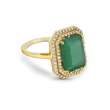 Load image into Gallery viewer, 0.4Crt Diamond & 5.8Crt Emerald Double Halo Ring in 14k Yellow Gold