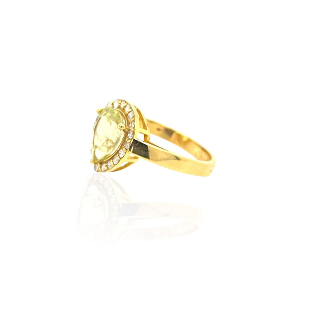 Pear Shaped Yellow Aquamarine & Diamond Ring 14k Yellow Gold