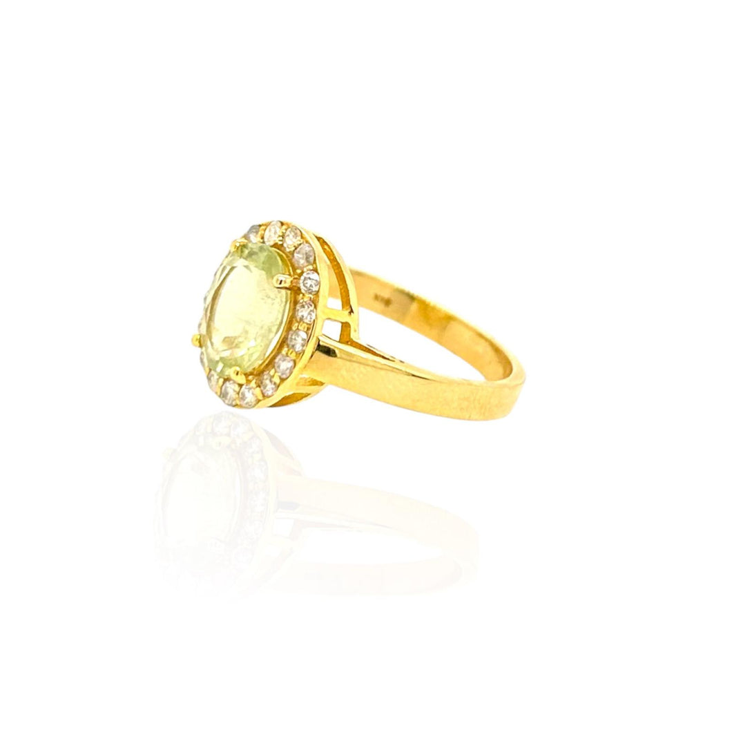 Oval Shaped Yellow Aquamarine & Diamond Ring 14k Yellow Gold