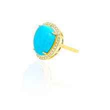 Load image into Gallery viewer, Turquoise Ring with Side Diamonds 14k Yellow Gold
