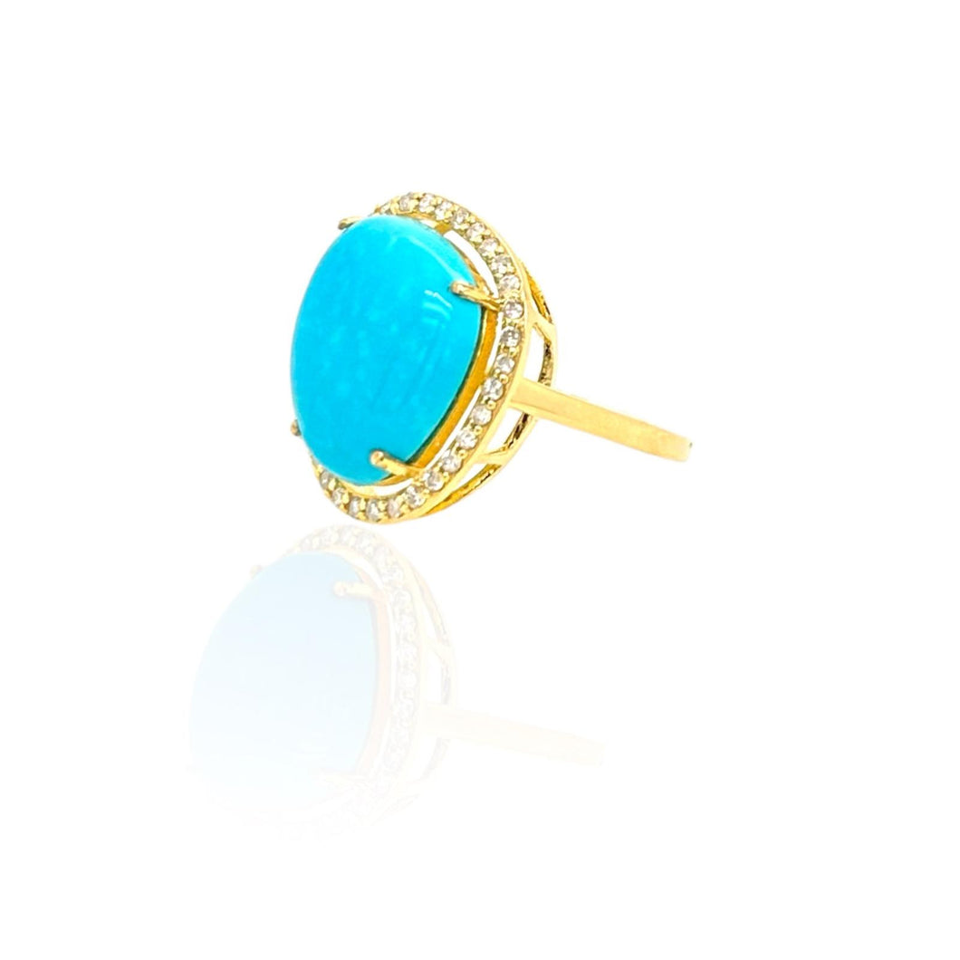Turquoise Ring with Side Diamonds 14k Yellow Gold