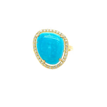 Load image into Gallery viewer, Turquoise Ring with Side Diamonds 14k Yellow Gold