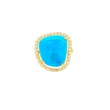 Load image into Gallery viewer, Turquoise Ring with Side Diamonds 14k Yellow Gold