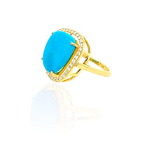Load image into Gallery viewer, Turquoise Ring with Side Diamonds 14k Yellow Gold