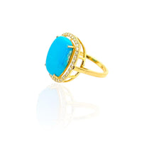 Load image into Gallery viewer, Turqoise Ring with Side Diamonds 14k Yellow Gold