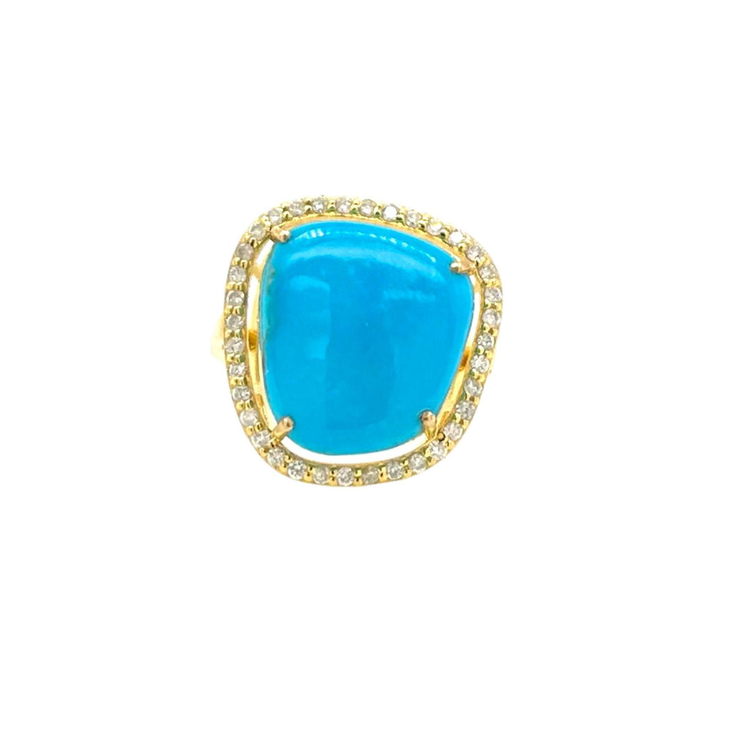 Turquoise Ring with Side Diamonds 14k Yellow Gold