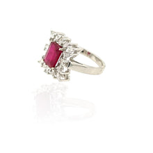 Load image into Gallery viewer, Emerald Cut Ruby Halo Luxury Diamond Ring 14k White Gold