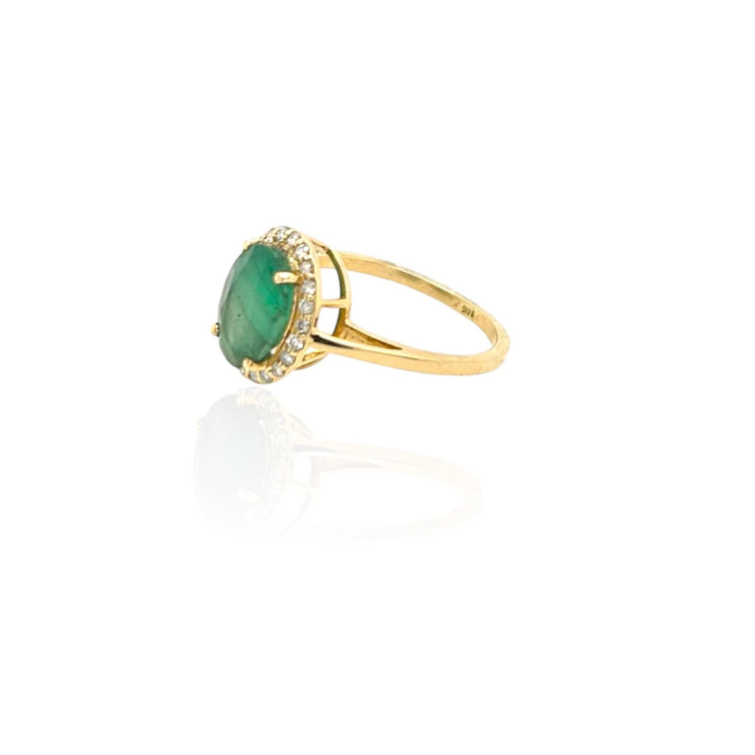 Oval Cut Emerald Diamond Ring 14k Yellow Gold