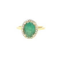 Load image into Gallery viewer, Oval Cut Emerald Diamond Ring 14k Yellow Gold
