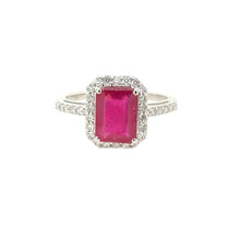 Load image into Gallery viewer, Emerald Cut Ruby Ring 14k White Gold
