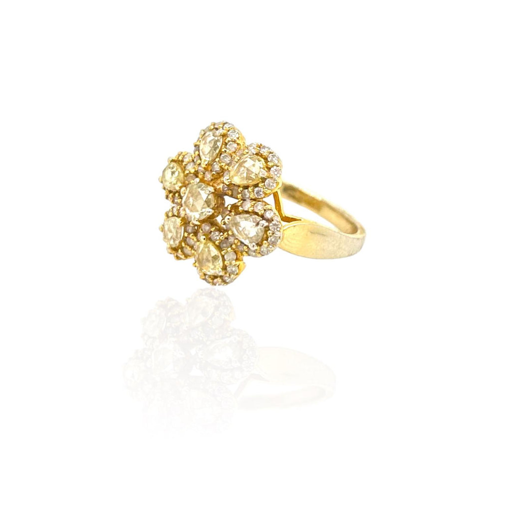 Flower Cluster Cocktail Ring 18k Yellow Gold