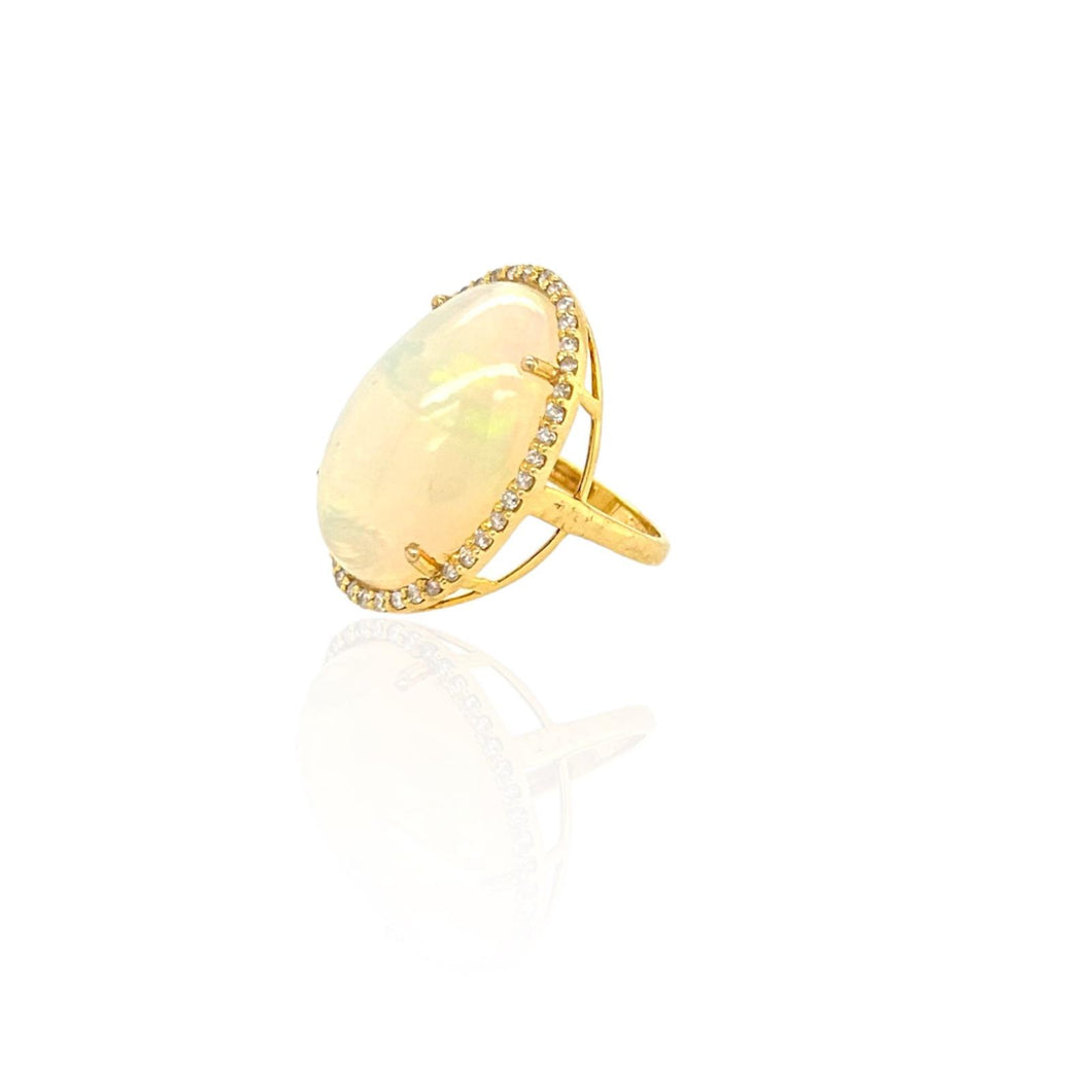Opal & Diamond Cocktail Ring 14k Yellow Gold