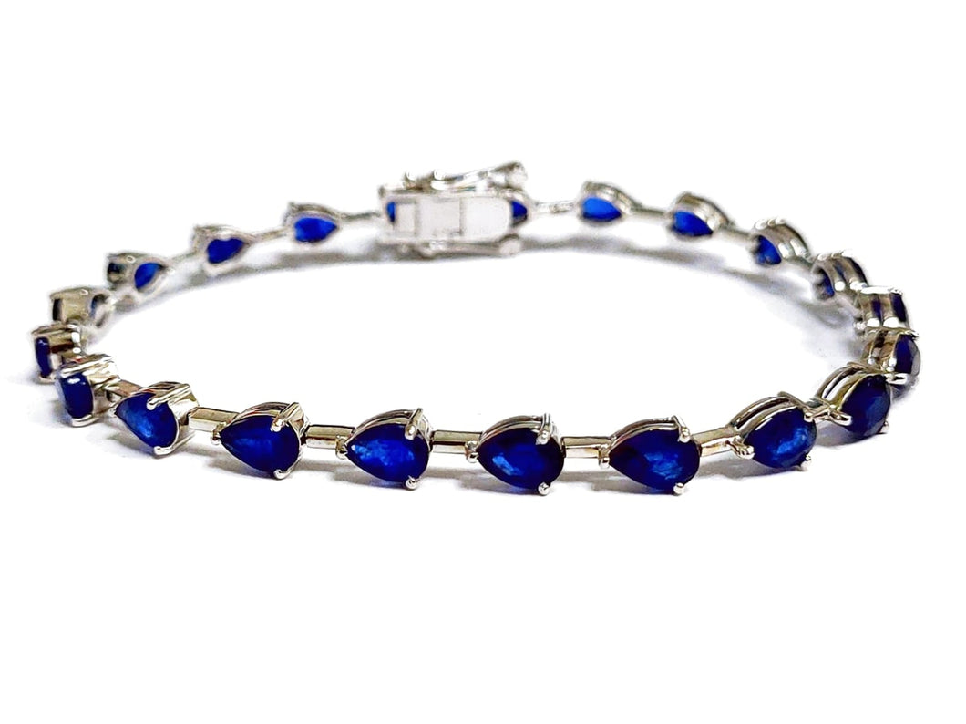 11.7Ct Pear shaped Blue Sapphire Link Tennis Bracelet 14K Gold