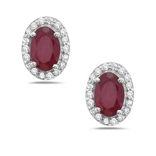 Load image into Gallery viewer, 0.14 Ct. Tw. Diamond Around 1.25 Ct. Tw. Oval Ruby  Stud 14K Yellow Gold Earring
