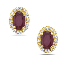 Load image into Gallery viewer, 0.14 Ct. Tw. Diamond Around 1.25 Ct. Tw. Oval Ruby  Stud 14K Yellow Gold Earring
