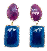 Load image into Gallery viewer, 0.65Ct Diamond 70Ct Sapphire 18K Yellow Gold Earring