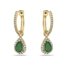 Load image into Gallery viewer, 0.30 Ct. Diamond Mini Huggie Hoop With 0.76 Ct. Tw. Emerald Drop 14k Yellow Gold Earring
