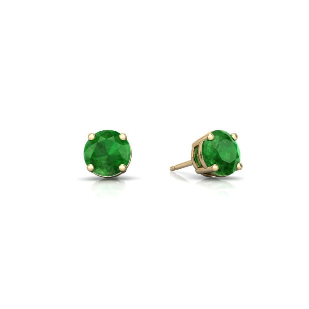 Emerald Solitaire Stud Earring 14k Gold