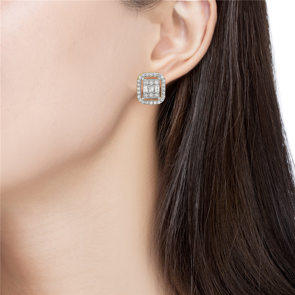 Emerald Cut Diamond Stud Earrings 0.8 CT- 14K Solid Gold