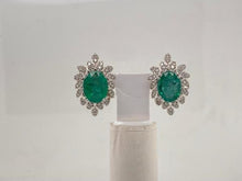 Load image into Gallery viewer, 1.75Ct Diamond 3.9Ct Emerald 18K White Gold Earring