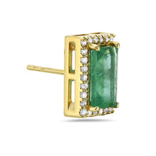 Load image into Gallery viewer, Emerald Halo Diamond Stud Earring 14K Yellow Gold

