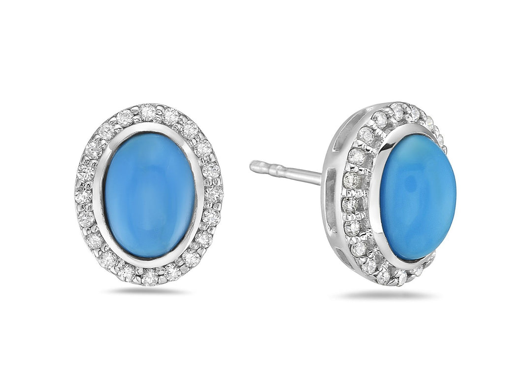 1.52Ct Turquoise Halo Stud Earring 14K Yellow and White Gold