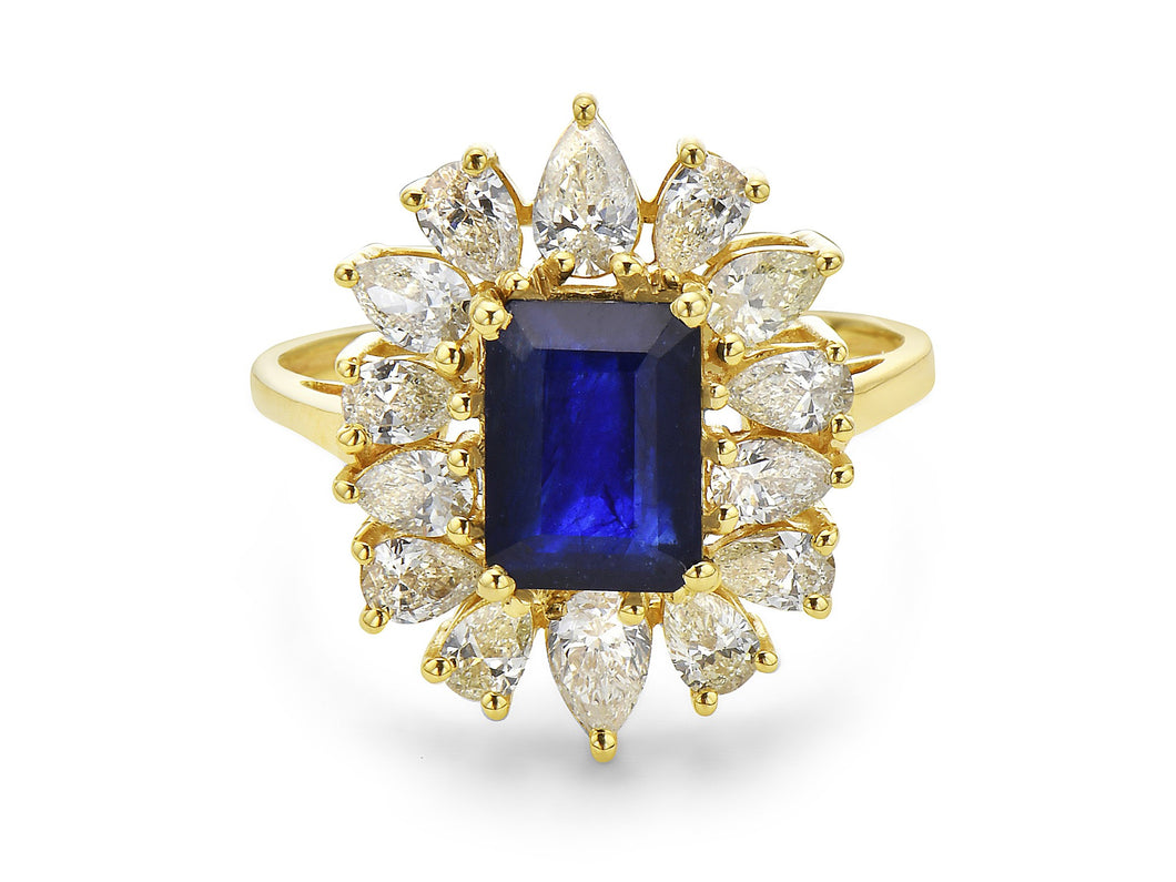 1.40Ct Diamond 2.65Ct Sapphire Cocktail Ring 14K Yellow Gold