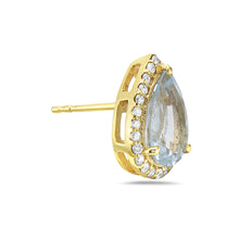Load image into Gallery viewer, 0.26Ct Diamond &amp; 2.15Ct Aquamarine Stud Earring 14K Gold
