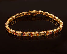 Load image into Gallery viewer, 0.70 CT DIAMOND &amp; 14K YELLOW GOLD WITH MULTI SAPPHIRE BAGUETTE BRACELET
