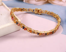 Load image into Gallery viewer, 0.70 CT DIAMOND &amp; 14K YELLOW GOLD WITH MULTI SAPPHIRE BAGUETTE BRACELET
