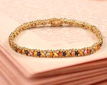 Load image into Gallery viewer, 0.70 CT DIAMOND &amp; 14K YELLOW GOLD WITH MULTI SAPPHIRE BAGUETTE BRACELET
