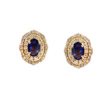 Load image into Gallery viewer, 0.16 CT DIAMOND &amp; 1.35 CT BLUE SAPPHIRE 14K YELLOW GOLD STUDS
