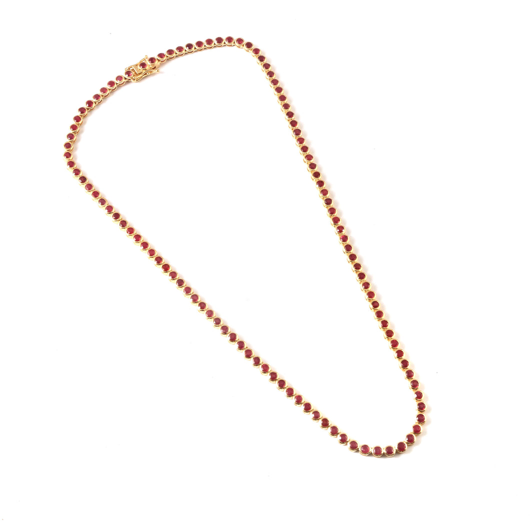 10.50 CT RUBY BEZEL SETTING 14K YELLOW GOLD TENNIS NECKLACE