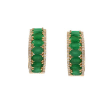 Load image into Gallery viewer, 0.45 CT DIAMOND &amp; 3.60 CT EMERALD OVAL 14 K YELLOW GOLD HOOP
