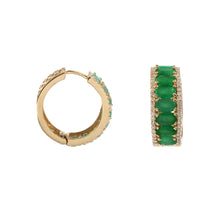 Load image into Gallery viewer, 0.45 CT DIAMOND &amp; 3.60 CT EMERALD OVAL 14 K YELLOW GOLD HOOP
