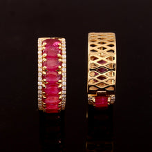 Load image into Gallery viewer, 0.45 CT DIAMOND &amp; 5.40 CT RUBY OVAL 14 K YELLOW GOLD HOOP
