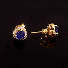 Load image into Gallery viewer, 0.13 CT DIAMOND &amp; 1.35 CT SAPPHIRE HEART 14K YELLOW GOLD STUDS
