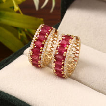 Load image into Gallery viewer, 0.45 CT DIAMOND &amp; 5.40 CT RUBY OVAL 14 K YELLOW GOLD HOOP
