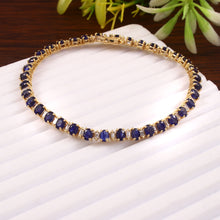 Load image into Gallery viewer, 1.20 CT DIAMOND BAGUETTE &amp; 9.80 CT BLUE SAPPHIRE 14K YELLOW GOLD TENNISH BRACELET
