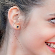 Load image into Gallery viewer, DIAMOND AND BLUE SAPPHIRE 14K YELLOW GOLD ROUND STUDS
